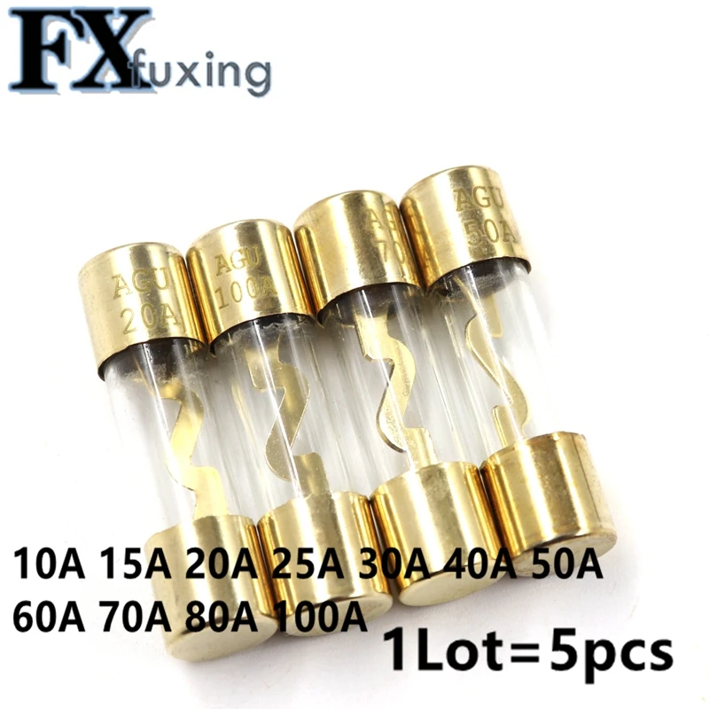 5Pcs Gold Plated Glass AGU Fuse Fuses Pack Car Audio Amp Amplifier 10A