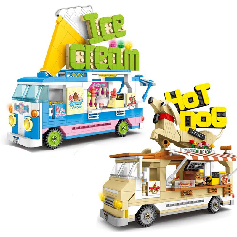 

2019 Town Street View Series Playground Hot Dog Ice cream sale car Building Blocks Bricks Toys For Children Christmas Gifts