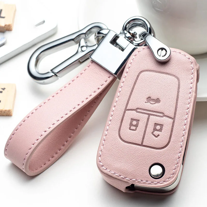 Leather Car Key Case Full Cover For Buick Chevrolet Cruze Opel Vauxhall Insignia Mokka Encore Auto Fold Key Shell Protection