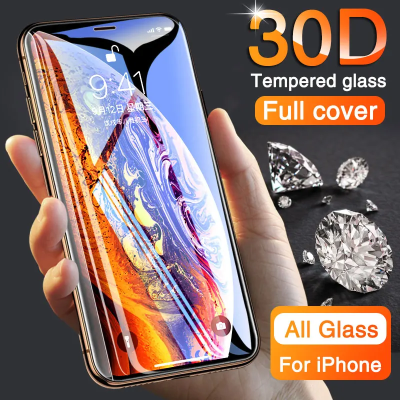 Полноэкранная защитная пленка 30D для iPhone 11 Pro X Xr Xs Max закаленное стекло с