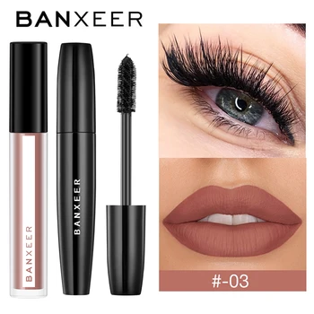 

BANXEER Makeup Sets cosmetics 2pcs Lipgloss + Mascara 4D Waterproof Liquid Lipstick Extension Eyelash Makeup Kits