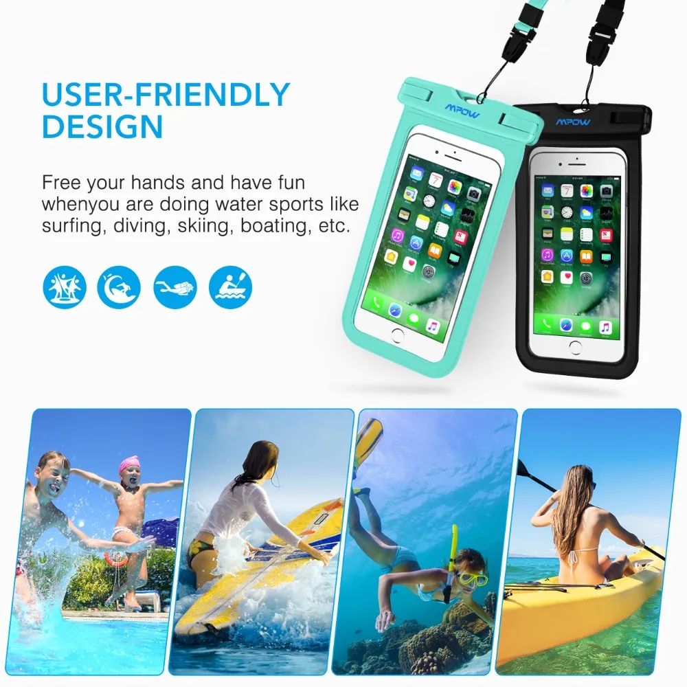 2 Pack Mpow IPX8 Waterproof Universal 6 inch Waterproof Phone Pouch Bag Sensitive Screen-Touch Cheapest Pouch For iPhone X87 (4)