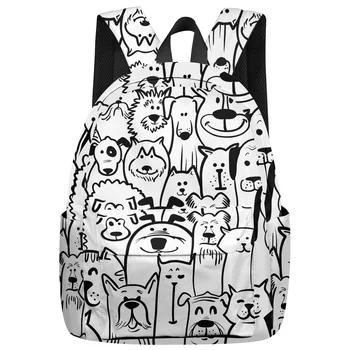 

Cartoon Black And White Dog Cat Pattern Backpack College Students Laptop Backpack Book Bag Casual School Bag