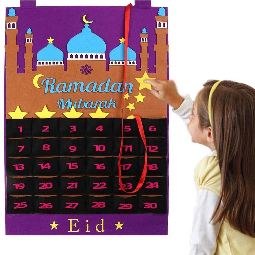 30 Days Ramadan Blanket Cloth Art Calendar Eid Mubarak Hanging Countdown Calendar for Kids Eid Gift Party Advent Calendar 2021 Ramadan Decorations #01