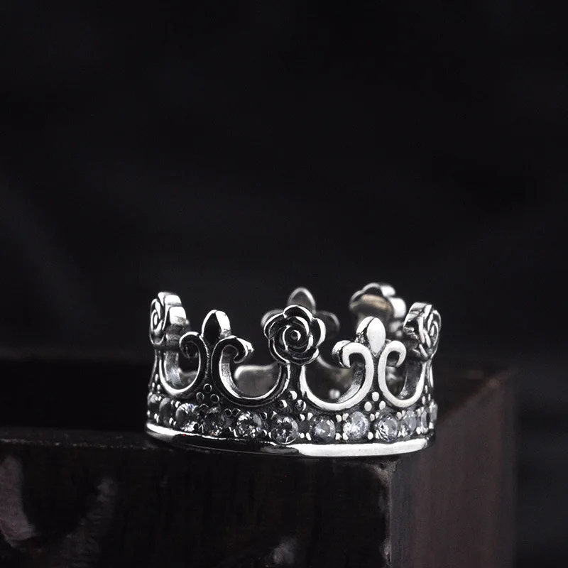 Модное простое 925 Серебряное ретро кольцо с короной для мужчин и женщин универсальное Ретро тайское серебряное кольцо ручной работы Orna для мужчин ts