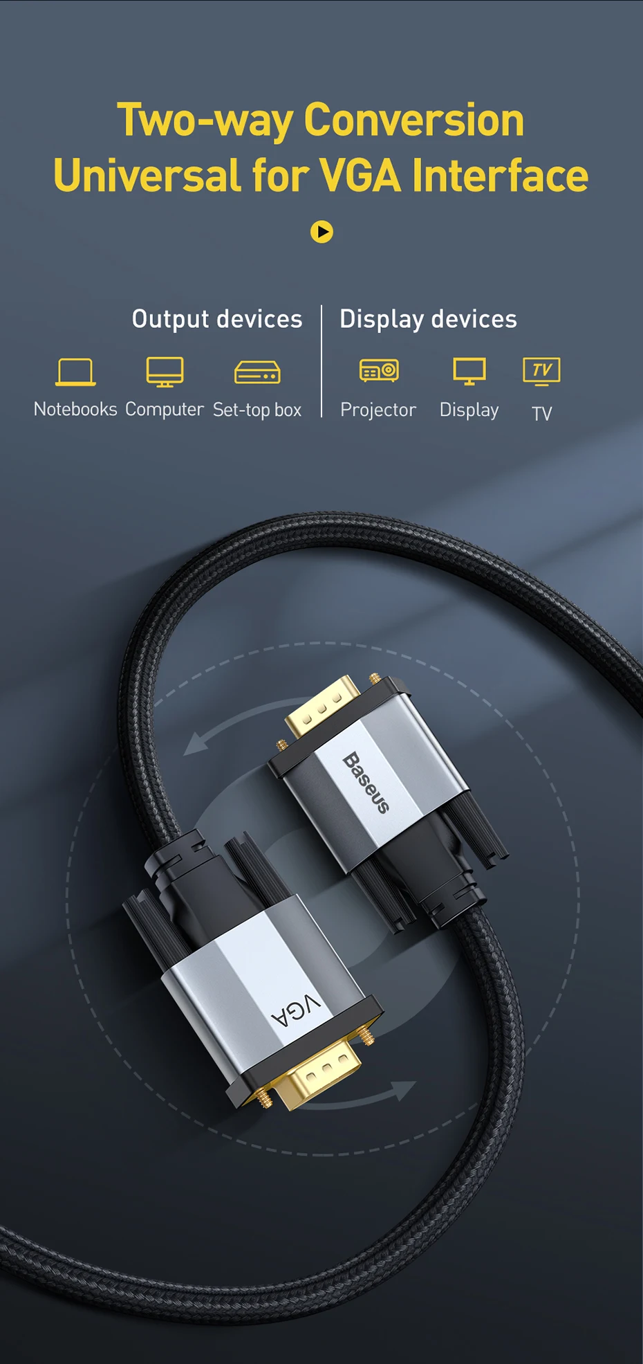 Baseus VGA к VGA кабель 15 Pin 1080P HD папа-папа VGA видео кабель-адаптер для проектора монитора компьютера ПК ТВ VGA провод шнур