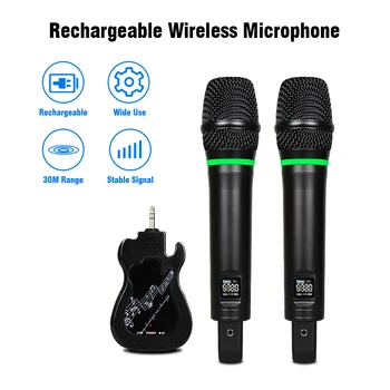 

Wireless Dual Microphone Karaoke Electrit Condenser Microphone Rechargeable Studio Microphones UHF 500-599MHZ Professional