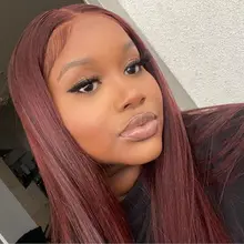 Pelo recto 13X6 peluca con malla frontal pelucas de cabello humano 99J Borgoña Pre-arrancado 180% Remy pelo profundo parte pelucas para mujeres brasileño