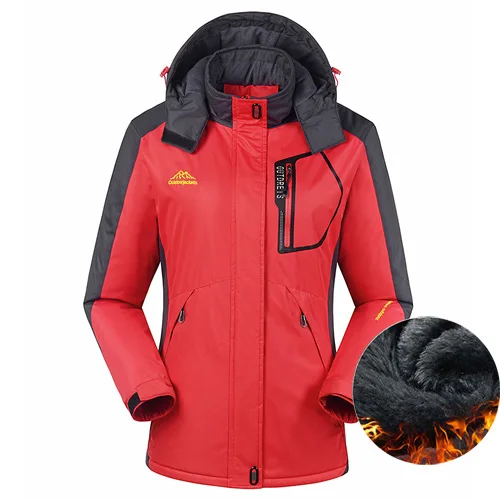 Мужские и женские куртки, пальто для катания на лыжах, рыбалки, верховой езды, походная куртка, парки для мужчин и женщин, ветровка, водонепроницаемая, ветрозащитная куртка с капюшоном - Цвет: velvet women red