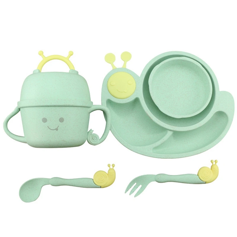 6Pcs/Sets Cartoon Snail Feeding Dish Baby Bowl with Spoon Fork Food Tableware Kids Training Dishes Container | Дом и сад