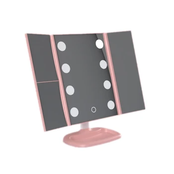 

Adjustable LED Mirror Professional Makeup Mirror Large 8 LED Light Press Sensor 2X3X Zoom Portable Three-Sided Folding-Rose Gold