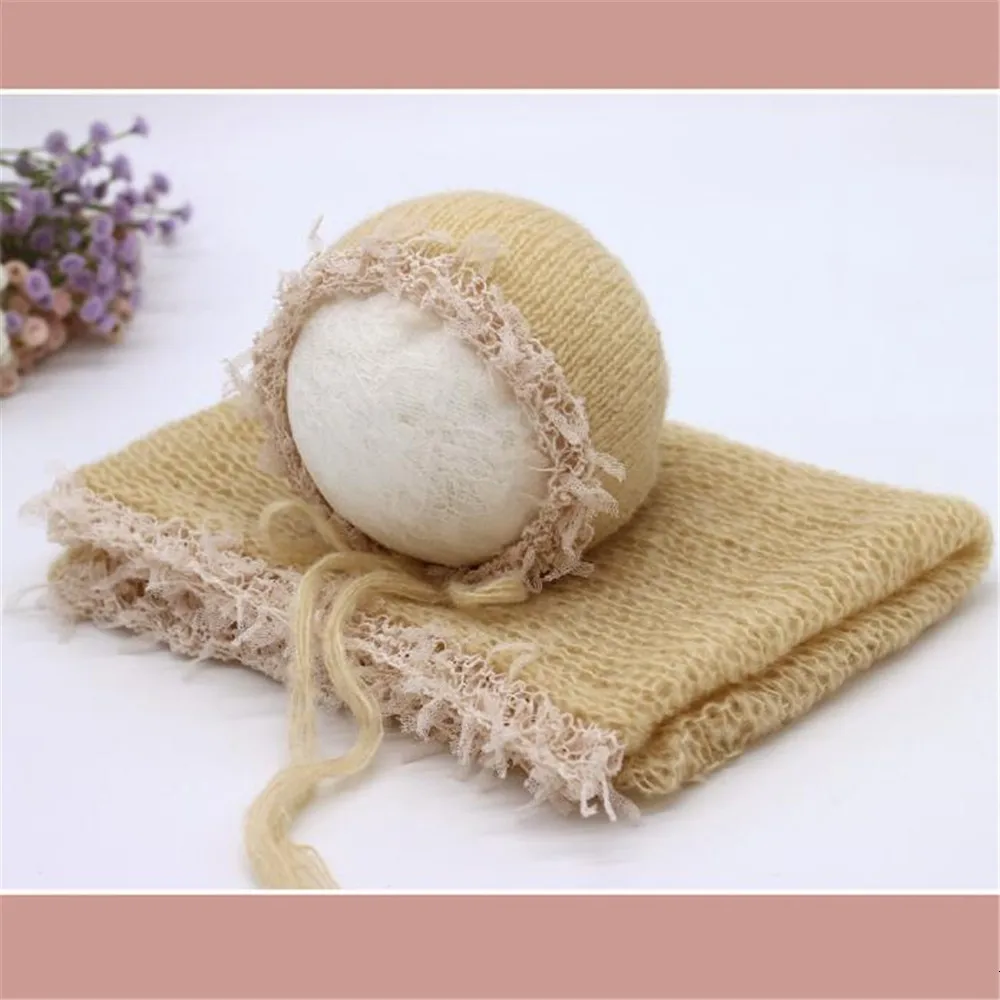 Chapéu + Conjunto Envoltório do Bebê Chapéus do Bebê Fotografia Recém-nascido Adereços Acessórios Mohair Macio Foto Estúdio Infantil Malha Envoltórios 11 Chapéus e bonés