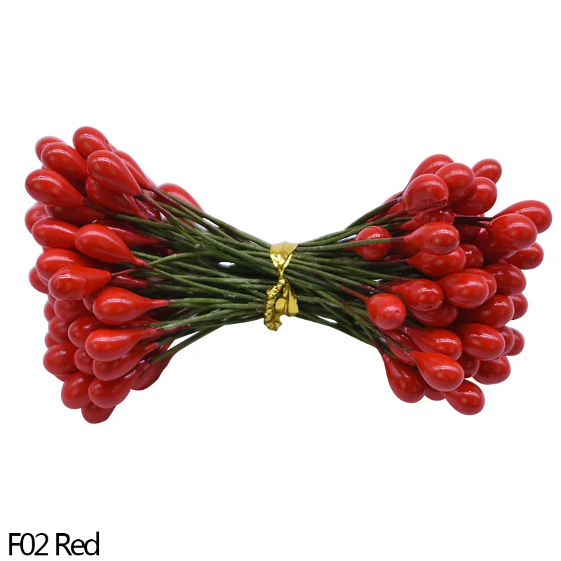 F02 red 50 шт., 5 мм, цвета: золотистый, серебристый, красный, искусственная тычинка, Искусственные пластиковые цветы, свадебные украшения, аксессуары для скрапбукинга - Цвет: F02 red