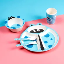 

5 Pcs Bamboo Fibre Cute Cartoon Feeding Dinnerware Dinner Set Tableware Platte Plate Bowls Platos Para Bebé Baby Dishes Cup