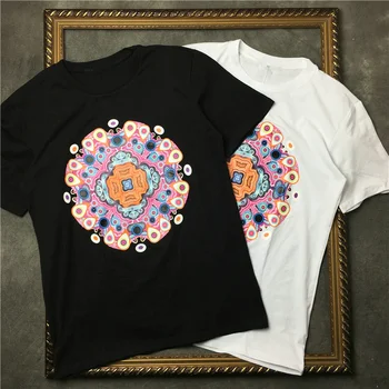 

Hot Style Designer Luxury Brand Mens T Shirt Europe round Flowers Printing Short Sleeve T-shirt Cotton Casual Tshirt Tee Top