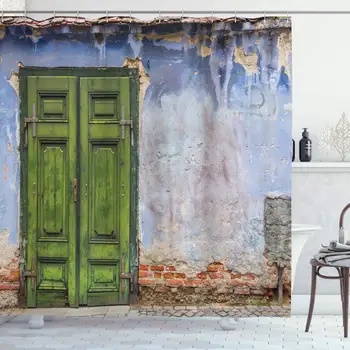 

Rustic Shower Curtain Colored House with a Pastel Weathered Rustic Door Old Days Back Then Buildings Photo Bathroom