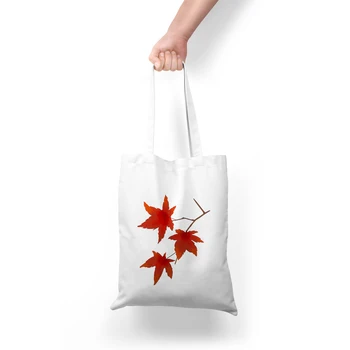 

Cotton Linen Women Canvas Shopping Bags Eco Friendly Shoulder Bag Large Capacity Handbag Tote Leaves Printing