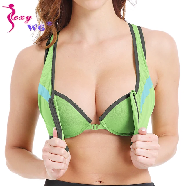US $7.87 SEXYWG Yoga Bra for Women Zipper Push Up Sport Tops Shockproof Fitness Underwear Sexy Running Gym S
