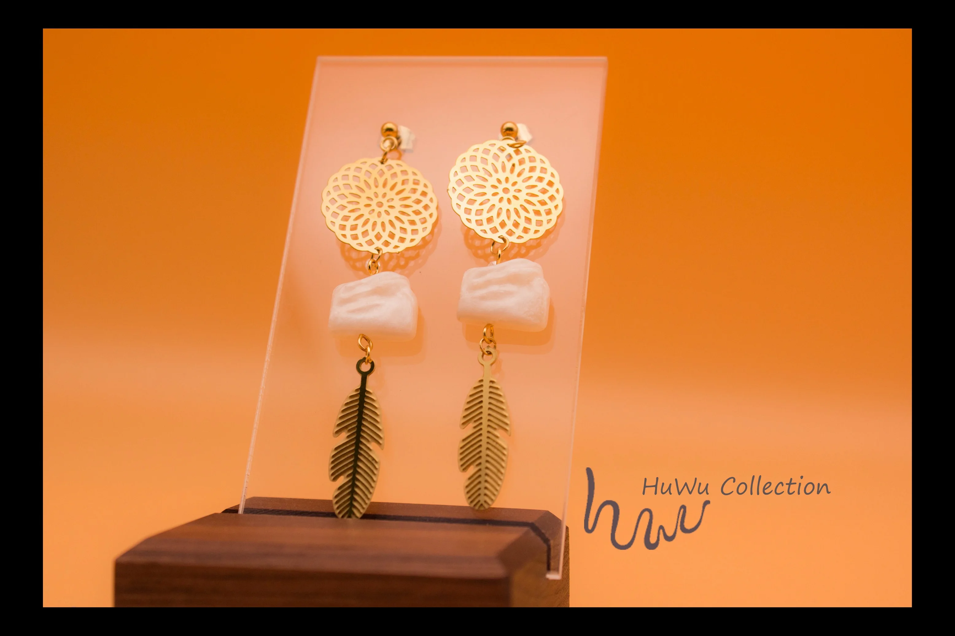 

Women's Dangle Earrings with Baroque Pearls Hanging with Flower and Leafs Real G old Plated Pattern from HuWu Independent Design