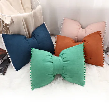 

Cilected Nordic Ins Cute Bow Cushion Solid Color Princess Seat Chair Cushion Sofa Decorative Throw Pillows Pompom Cushions