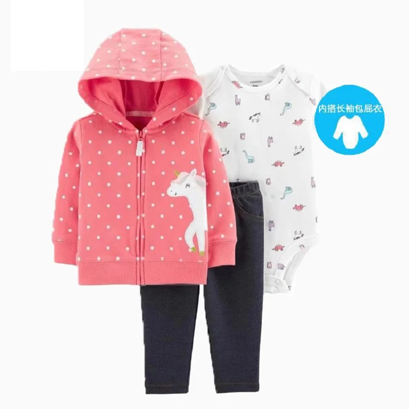 baby girl clothes cartoon 2020 autumn newborn boy outfit long sleeve sets hooded jacket unicorn+romper+pants winter clothing