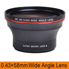 58MM 0.43x obiettivo grandangolare professionale HD con parte Macro per Canon EOS Rebel 77D T7i T6s T6i T6 T5i T5 T4i T3i T3 SL1 60D