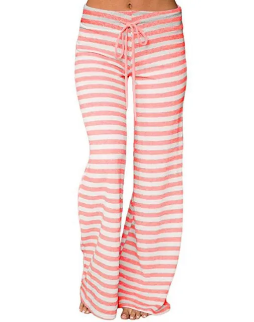 Print Sleep Bottom Women Cotton Long Pant Home Pajamas Soft Slip Summer Pants Drawstring Big Size Sexy Stripe Casual Big Size Pink Stripe