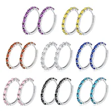 Kolory średni Hoop kolczyki kobiety owalny kamień Huggie kolczyki cyrkon srebrny kolor modna biżuteria koreańska obręcze luksusowe różowy(China)