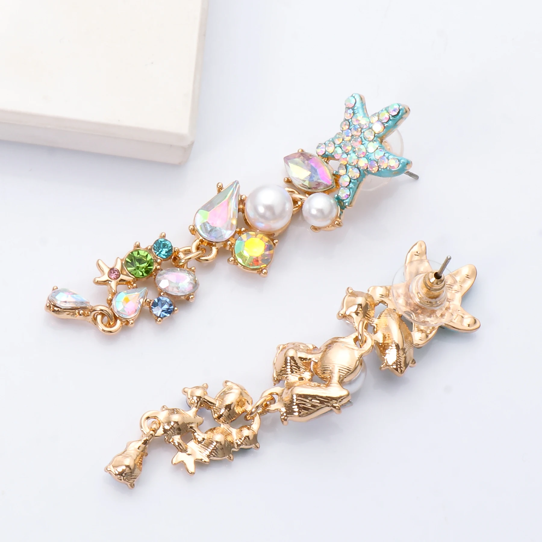 Starfish Earrings Summer Crystal Dangle Drop For Women Sandy beach Pearl Zircon