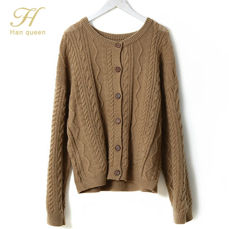 light brown H han queen однобортный жакет вязаный кардиган свитер Женская Толстая теплая одежда свитер с карманами кардиган для женщин пальто - Цвет: light brown