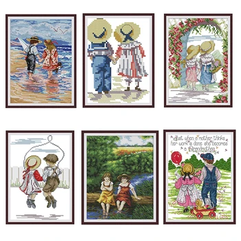 

Childhood companion precision print cross stitch kit 14ct count print canvas cross stitch kit needlework embroidery DIY handmade