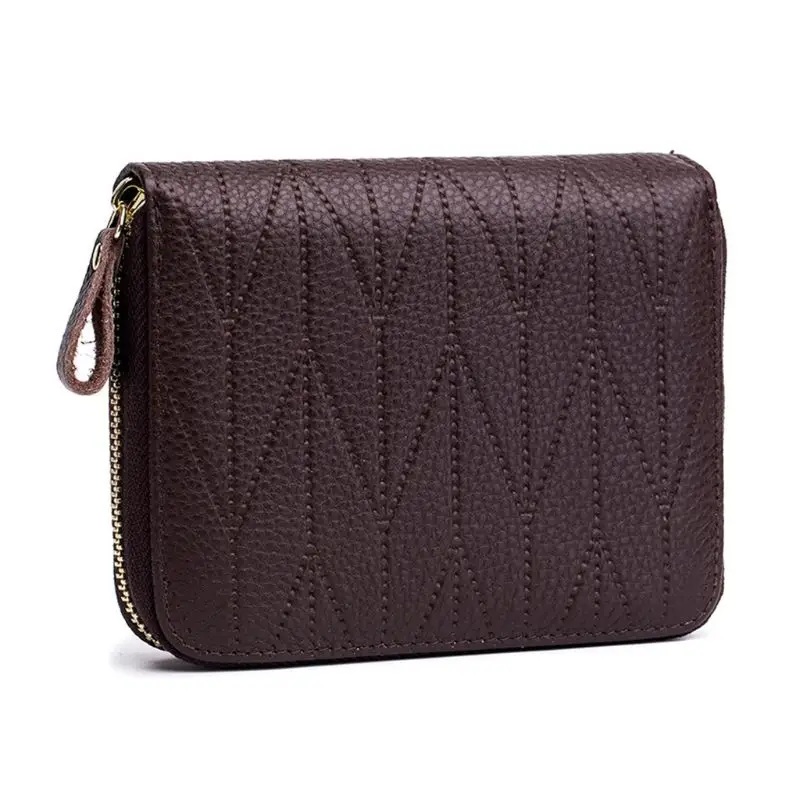 coffee Women RFID Blocking Card Holder Genuine Leather Short Wallet Coin Purse Pocket A69C - Color: coffee