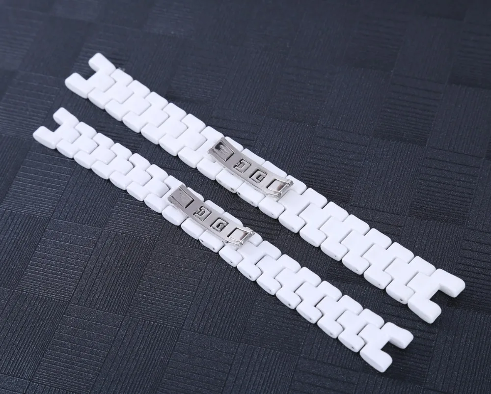16cmx16.2mm 19cmx18.6mm White Ceramic Watch Band Universal Men Women Ceramic Watch Strap Notched White Bracelet (11)