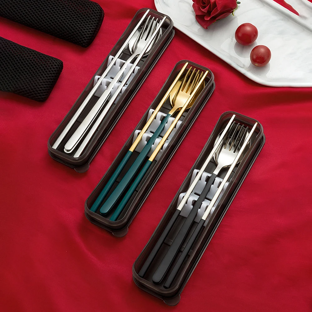 Japanese Korean Style Stainless Steel Portable Flatware Chopstick Spoon