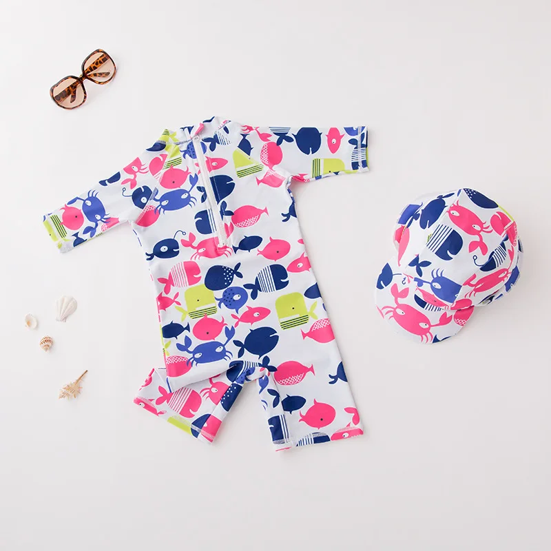 

Men And Women Children One-piece Swimming Suit Underwater World with Hat-Children Hot Springs Bathing Suit