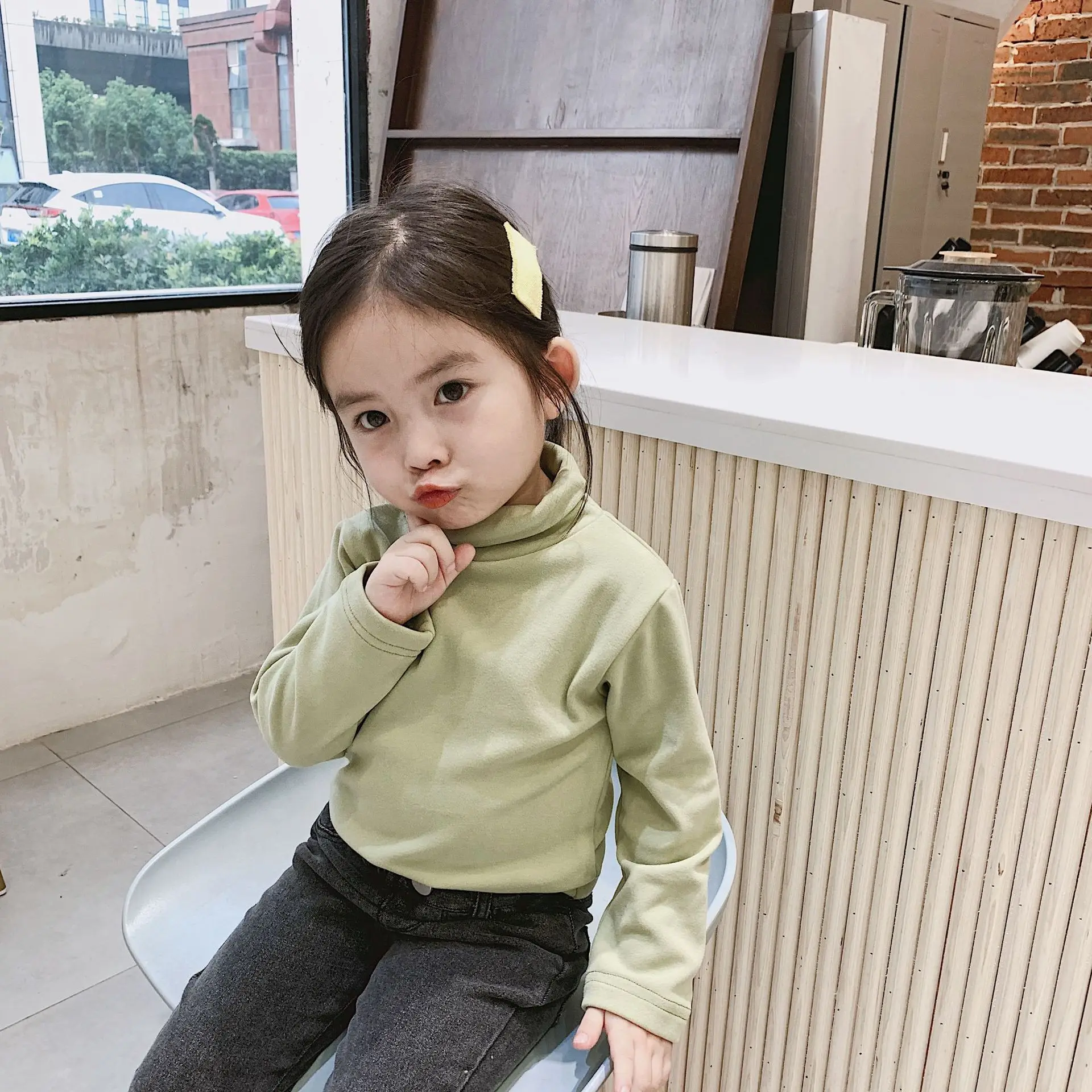 Children Clothes Winter New Korean Girls High Neck Base Coat Kids Soft Elastic Solid Color Top Boys Long Sleeve Tops