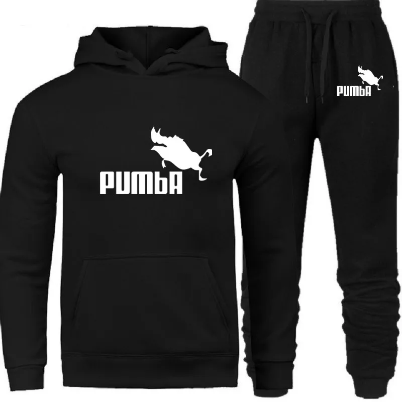 PUMBA, новая мода, мужские толстовки, костюмы, брендовый спортивный костюм для мужчин/женщин, толстовки+ спортивные штаны, Осень-зима, флисовый пуловер с капюшоном