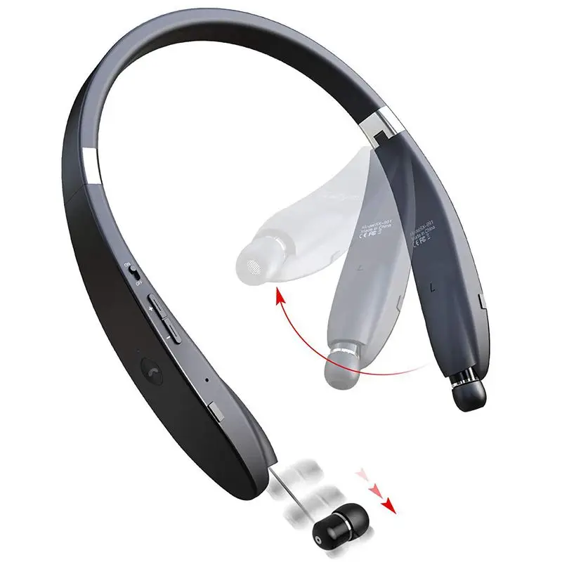 Bluetooth Headphones Wireless Neckband Headset- Sweatproof Foldable Earphones with Mic, Retractable Earbud and 16 Hours Play Ti