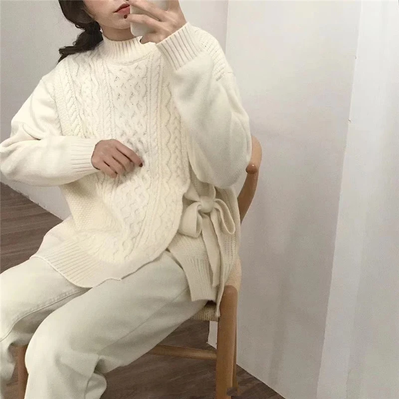 Hzirip, винтажные вязанные пуловеры, новинка, OL Pull Femme Hiver, Свитера с длинным рукавом, однотонный свободный свитер для женщин, Roupa Feminina
