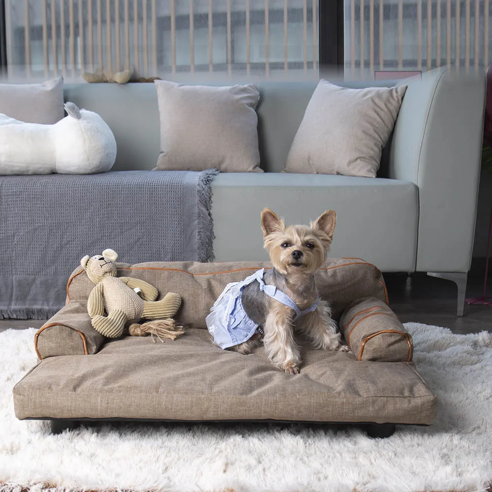 

Dual-use Pet Sofa with built-in elevated platform base Machine Wash Dryer Friendly Pet Bed Removable Cloth Cover Pet Mattress
