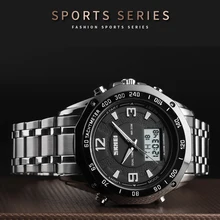 SKMEI модные повседневные часы, многофункциональные часы с двойным дисплеем, цифровые и аналоговые Мужские часы, водонепроницаемые деловые мужские наручные часы