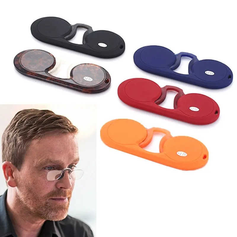 

Newest Fashion Nose Clip Reading Glasses Mini Wallet Portable Legless Plastic Glasses with Case for Men and Women Leopard