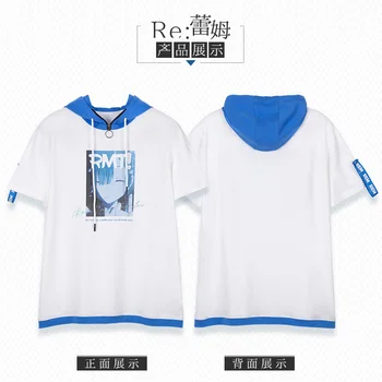 

Anime Re:Life in a different world from zero Emilia Rem Cosplay Men Women Hooded Short Sleeve T-shirt Tee Tops Casual Summer