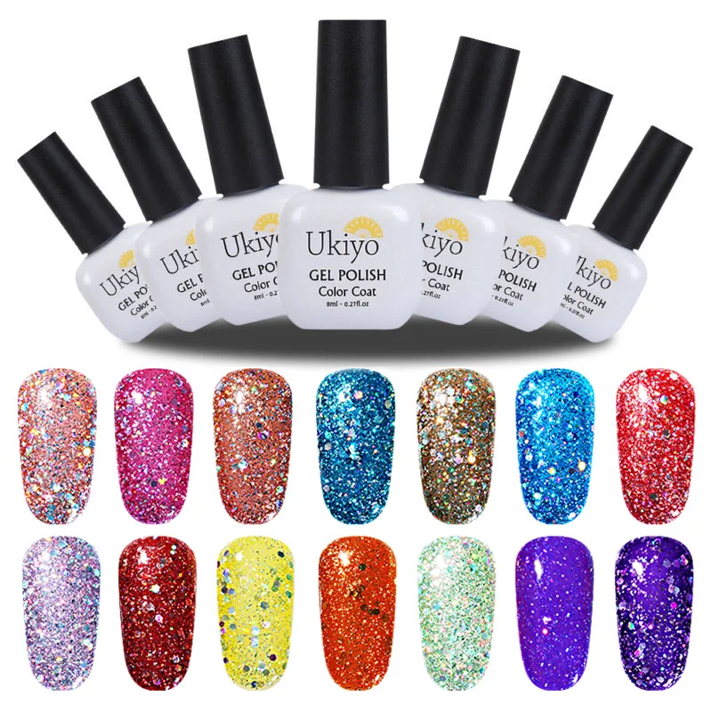 

Ukiyo Glitter Nail Polish Sequined Bling Color Nail Art Gel Nail Polish Soak Off UV LED 8ML 30 Color