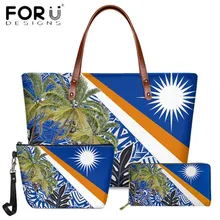 

Polynesian Marshall Islands Tribe Pattern 3PCS Women Handbag Samoa Kwajalein Design Lady Party Shoulder Bag Long Leather Purse