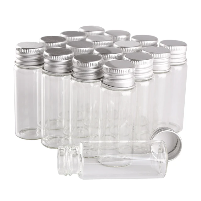 48pcs 14ml Glass Bottles with Aluminium Caps Mini Glass Jars Tiny