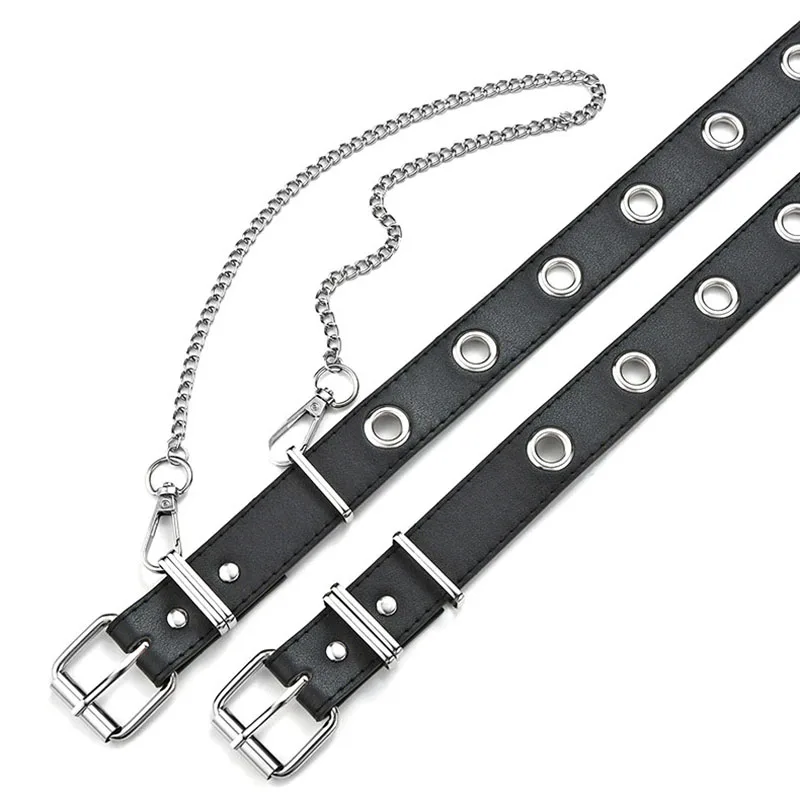 

Hip Hop Punk Gothic Style Metal Waist Chain Belt Women Fashion Hollow Eyelet Pin Buckle Jeans Pants Leather Waistband Accessory