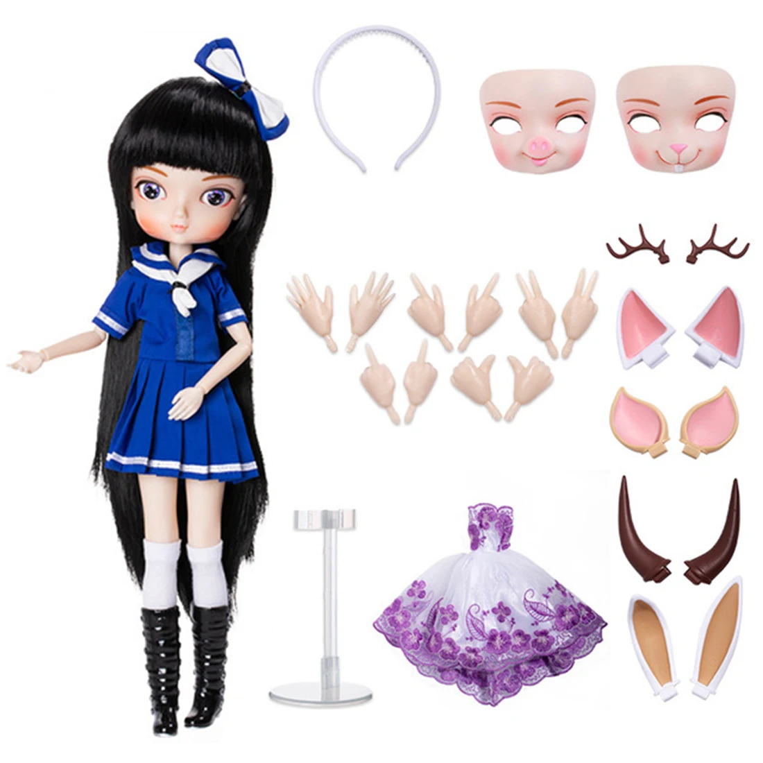 

MODIKER BJD 1/6 Lovely Two-Piece Outfits College Style Multi-joint Movable Figure Model Doll Set BJD Doll Uniform Suits Kit Blue