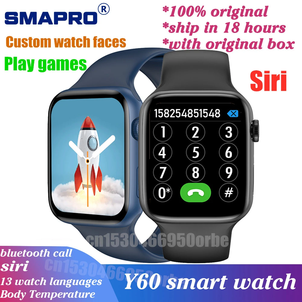 Asli Iwo Y60 Smart Watch Pria 1.69 Inch Menyentuh Layar Bluetooth Panggilan  Siri Permainan Heart Rate Monitor Suhu Tubuh SmartWatch|Jam Tangan pintar|  - AliExpress