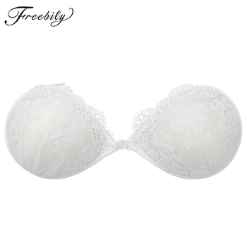 

White Lace Embroidery Bra Super Push Up Silicone Bralette Backless Strapless Invisible Bras for Women Wedding Bikini